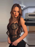 Women's Lace Patchwork Vest Sexy Bandage Strapless Backless Slash Neck Female Corset 2026 Spring Summer Lady Beach Party Tops