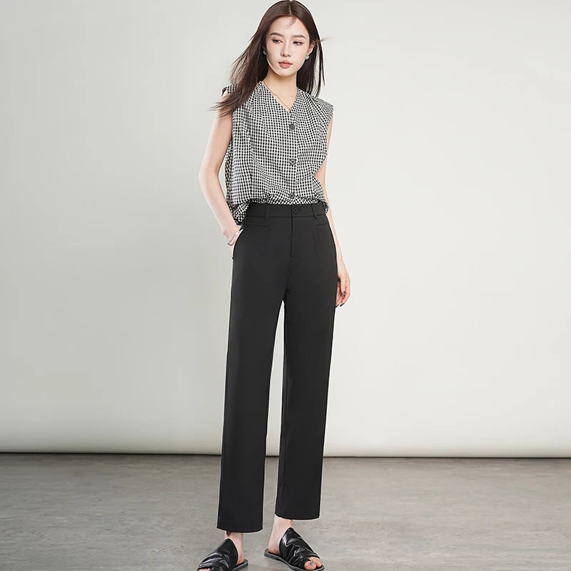 Summer Lightweight Women'S Cropped Pants High-Waisted Cool-Touch Slimming Stylish Casual Comfortable And Breathable Trousers