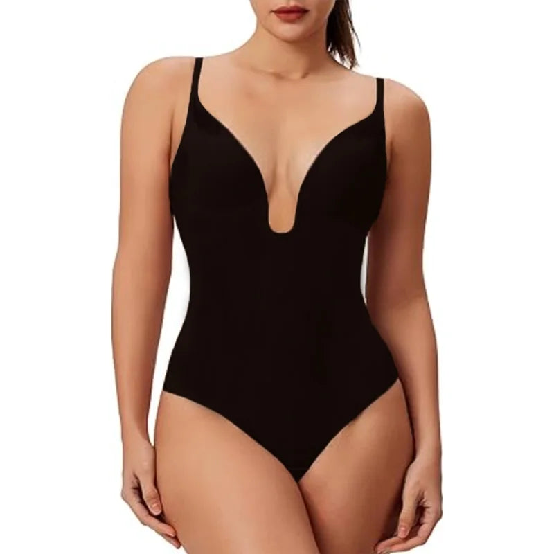 GUUDIA Sexy Low Back Bodysuits Backless Body Shaper U Plunge Thong Bodysuit Deep V Shaper Bodysuit Tummy Control Deep U Suits