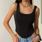 Sexy Crop Tops Women Sleeveless Slim Shapewear Corset Bustiers Bodysuit Tank Top Lace Up Skinny Vest Summer Trendy
