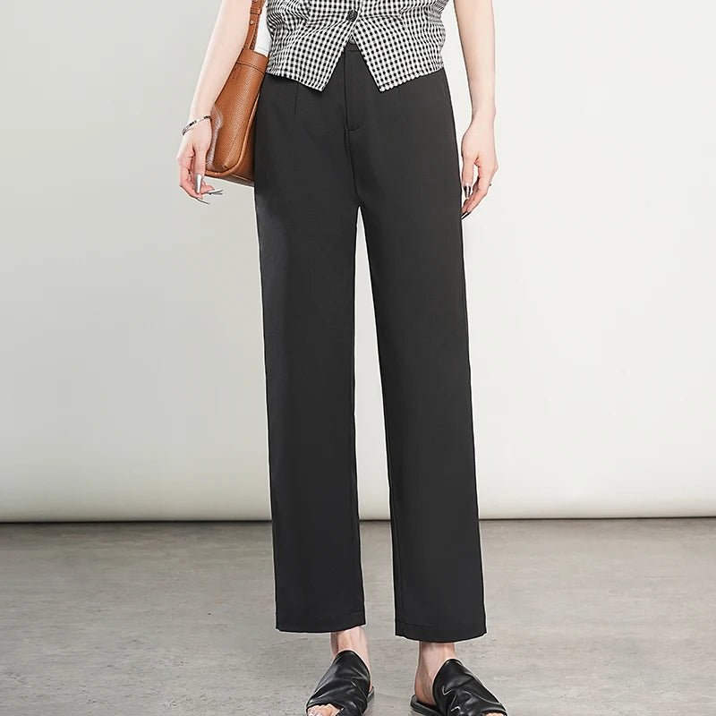 Summer Lightweight Women'S Cropped Pants High-Waisted Cool-Touch Slimming Stylish Casual Comfortable And Breathable Trousers