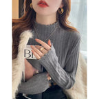New Women's Autumn and Winter Solid Color Ruffled Semi-turtleneck Long-sleeved Knitted Sweater Casual Women's Knitted Pullovers
