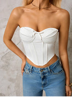 NewAsia Women's White Satin Strapless Bustier Top Boned Corset Backless with Zipper Sexy Summer Casual Party Crop Top 2026 New