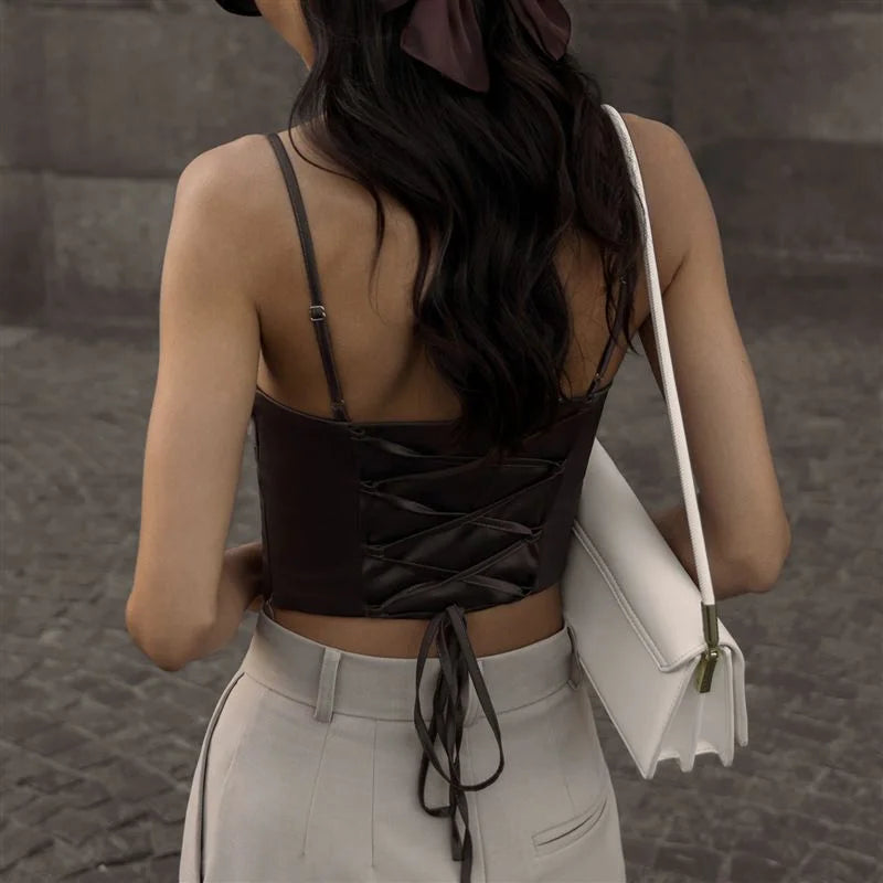 Women's White Satin Bustier Crop Top Spaghetti Strap Square Neck Corset Camisole