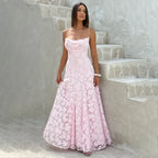 Jacquard Chiffon Long Dress Women's Backless Bandage Dresses Summer Evening Wedding Guest Green White Burgundy Pink Graduation