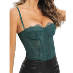 Sexy Lace Corset Tops Women Sheer Mesh Push Up Bra Female Partywear Crop Top Open Back Boned Tube Top Lingerie Bustier Plus Size