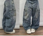 Streetwear New Vintage Letter Printing Washed Baggy Jeans Women Y2K Harajuku Hip Hop Popular Gothic High Waist Wide Leg Pants