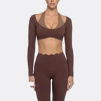 Women's Fake Two-Piece Sports Long Sleeve Halter Neck Pilates Yoga Shirt Slim Fit Fitness Sports Top Leggings Workout Tights