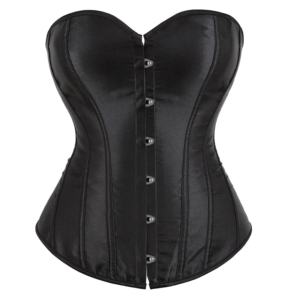 Formvana Satin Overbust Corset Simple Vintage Elegant Bustier Plastic Boned Waist Cincher Shapewear Gothic Sexy Korset Plus Size
