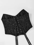ssTss Western Style Satin Ribbon Corset Tummy Control Waist Slimming Bustier Body Shaper Satin Underbust Corset Black Street Bra