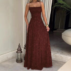 Jacquard Chiffon Long Dress Women's Backless Bandage Dresses Summer Evening Wedding Guest Green White Burgundy Pink Graduation