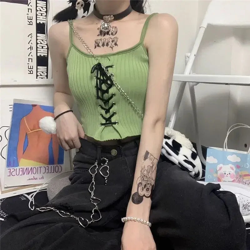 Women's Tops Backless Crop Top Sleeveless Kawaii Cute White Knitted Camis Tank Top Summer Cropped Vest Female Clothing