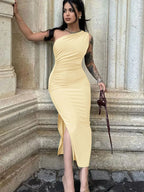 Women Maxi Dresses Sexy Split Black Sleeveless Backless Slim Dress Summer Female Fashion Off Shoulder Club Elegant Party Dresses