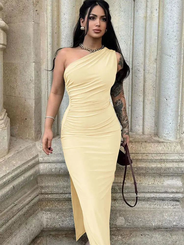 Women Maxi Dresses Sexy Split Black Sleeveless Backless Slim Dress Summer Female Fashion Off Shoulder Club Elegant Party Dresses