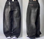 Streetwear New Vintage Letter Printing Washed Baggy Jeans Women Y2K Harajuku Hip Hop Popular Gothic High Waist Wide Leg Pants
