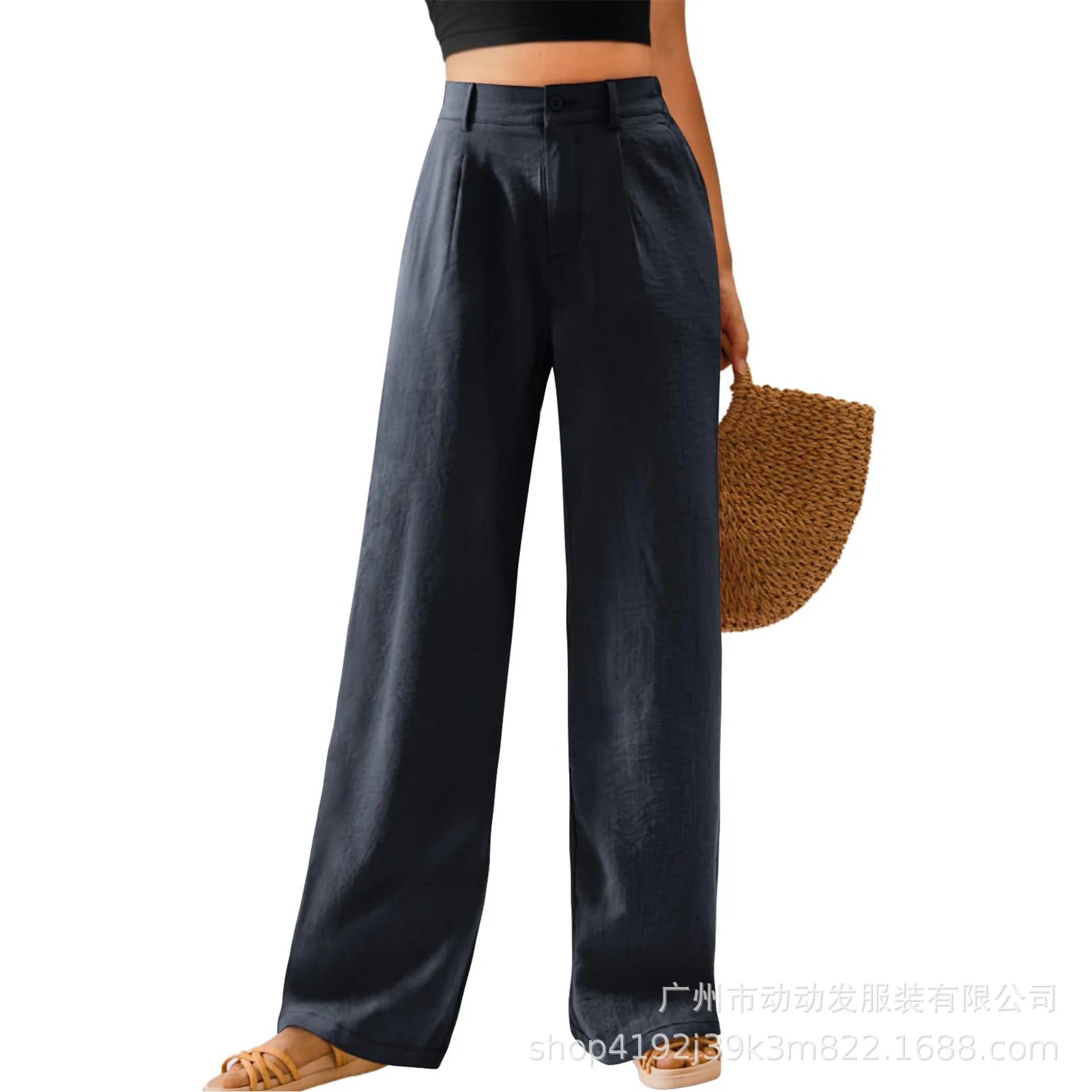 2026 New Women's Pants Casual Loose Solid Color Buttoned Fashionable Vintage And Elegant Commuting Daily Home Bench Style Pants