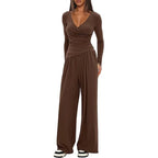 2025 autumn and winter wide leg pants set, women's long sleeved multi occasion sportswear, commuting hot selling item