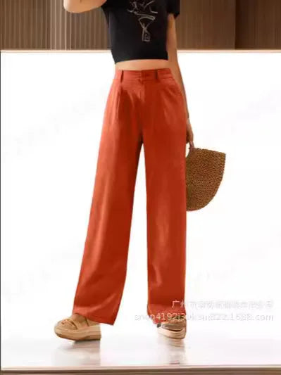 2026 New Women's Pants Casual Loose Solid Color Buttoned Fashionable Vintage And Elegant Commuting Daily Home Bench Style Pants