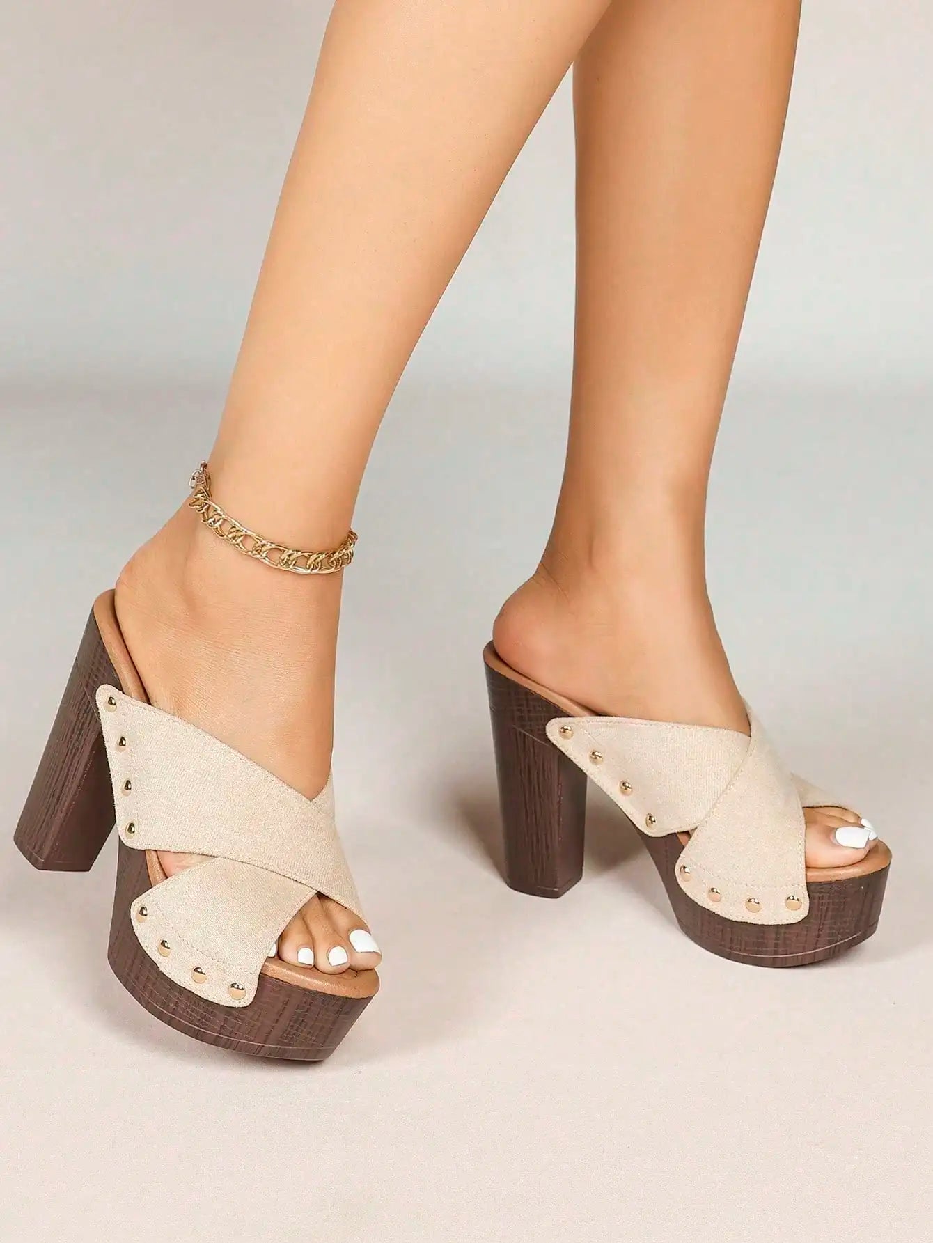 Women's Platform Sandal Heeled Sandals For Women Chunky Heel Summer Dressy Leather Peep Toe Mule Sandals Heel Shoes