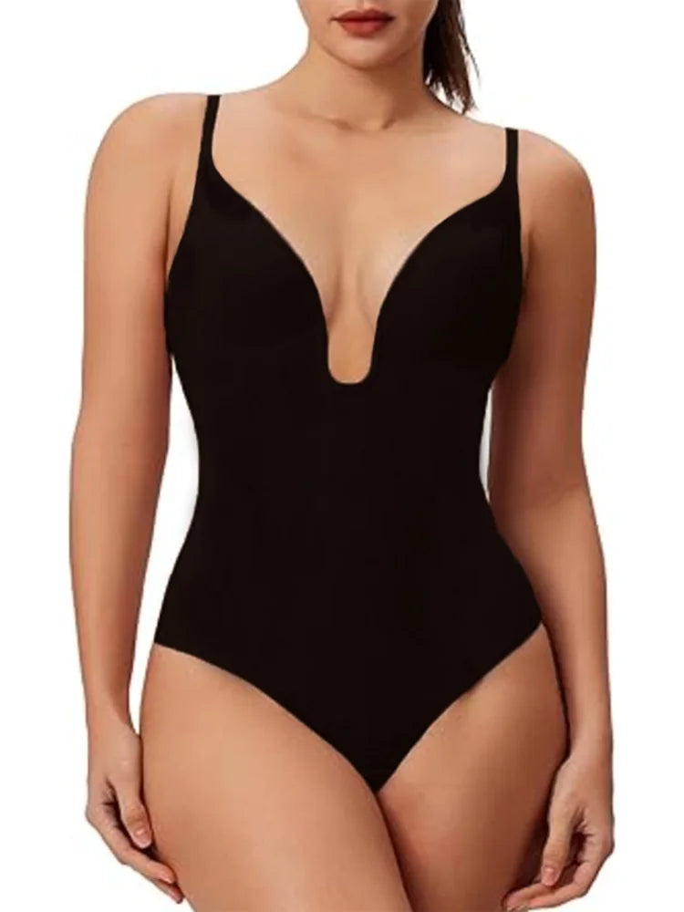 GUUDIA Sexy Low Back Bodysuits Backless Body Shaper U Plunge Thong Bodysuit Deep V Shaper Bodysuit Tummy Control Deep U Suits