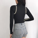 Women's Tight Bottoming Sexy Body T-Shirt Long Sleeve Bodysuit Women Personality High-Neck Reflective Zipper One-Piece Tops