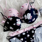 Japanese Hello Kitty Front Closure Push Up Bra Set for Women, Cute Kawaii Underwire Lingerie Set with Panty Y2K Women's Bra Set