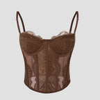 Elastic Hollow Lace Tight Corset Transparent Sleeveless Lace Camisole Sexy Slim Fishbone Bustier Tanks Suspender Vest Streetwear