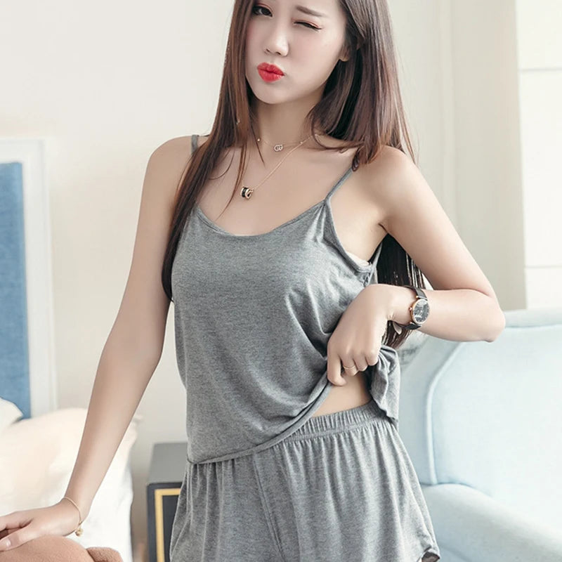 Women Pajamas Sleepwear Pajama Set Nightgowns Camisole Shorts Nightclothes Pink Gray XL XXL Summer Smooth Soft Casual