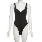 SylCue Sexy Backless Bodysuit Women Low-Neck Off Shoulders Solid Skinny Shaped Waist Street Versatile Wild Style Classic Bodycon