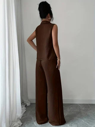 2026 Summer New Sleeveless V-Neck Wide-Leg Pants Set, French-Style High-End Work-Casual Two-Piece Set, Elegant and Slimming Plus-Size Women's Clothing, Suitable for Workplace, Daily Wear, and Vacation Outfits