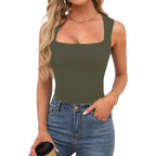 Sexy Slimming T-Shirts for Women Fashion Square Neck Sleeveless Tops Harajuku Tanks Woman Clothes Casual Top Tees Streetwear
