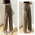 Spring Women Lace Up Straight Leg Suit Pants Female Solid Color High Waisted Trousers Lady Chic Designer All Match Work Pants
