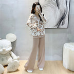 Autumn Winter 2 Pieces Women Sets Knitted Tracksuit 2024 New V-collar Single Breasted Sweater and Wide Leg Pant Suits T726