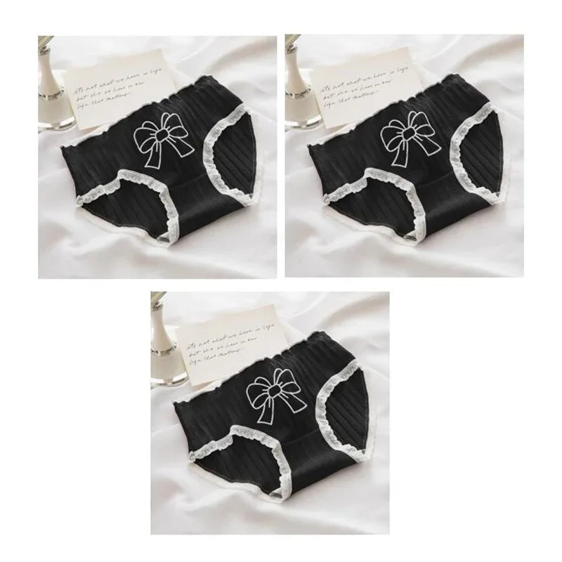 3 Pcs Cute Lolita Lace Trimming Girl Plaid Striped Underwear Summer Sexy Cotton Briefs Langerie Loli Panties