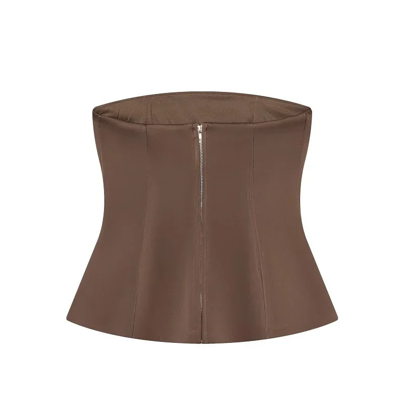 MUJER Satin Corset Top Woman off Shoulder Crop Top Women Sexy Backless Bustier Tops for Women Sleeveless Tank Tops Lady Sets