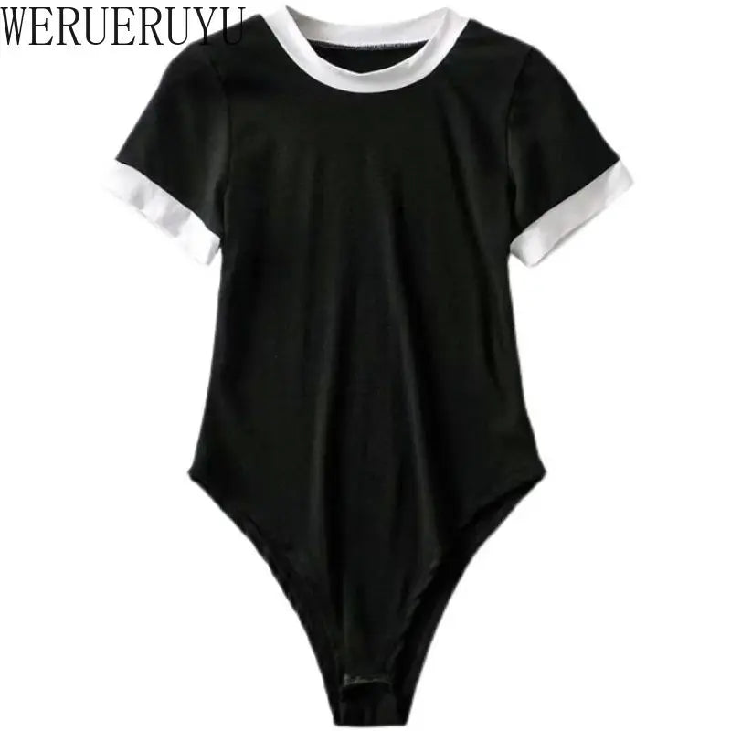 Fashion Harajuku Black Bodysuit Women Sexy Y2K Vintage Tops Summer Clothes Korean Short Sleeve High Waist Jumpsuits for Womens