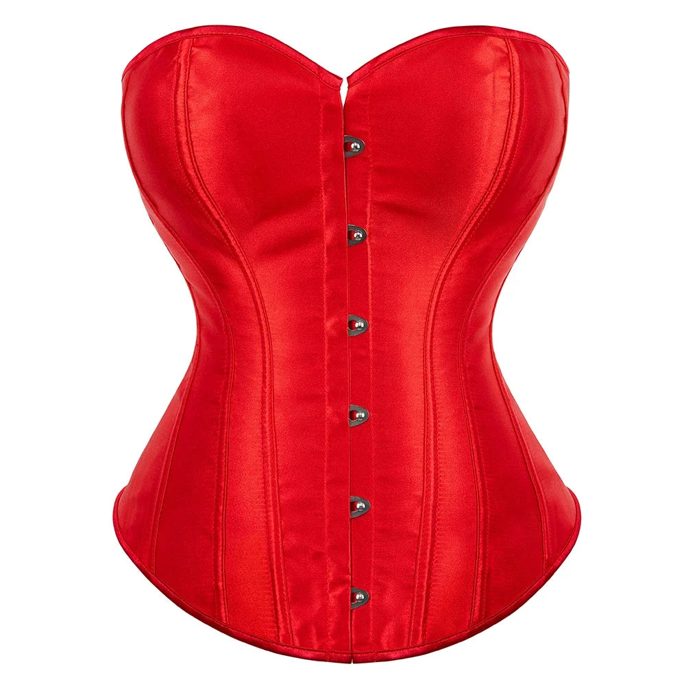 Formvana Satin Overbust Corset Simple Vintage Elegant Bustier Plastic Boned Waist Cincher Shapewear Gothic Sexy Korset Plus Size