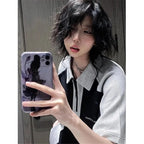 Y2k Summer Polo T-Shirts Women American Vintage New Cotton Contrast Panels Casual Harjuku  Shirts Short Sleeve Women Casual Tops