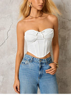 NewAsia Women's White Satin Strapless Bustier Top Boned Corset Backless with Zipper Sexy Summer Casual Party Crop Top 2026 New
