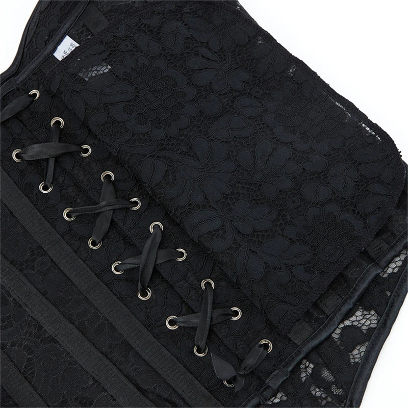Women Lace Floral Corset Top Sexy Black Mesh Transparent Bra Side Zip Bustier Vest Gothic Spaghetti Strap Embroidery Party Camis
