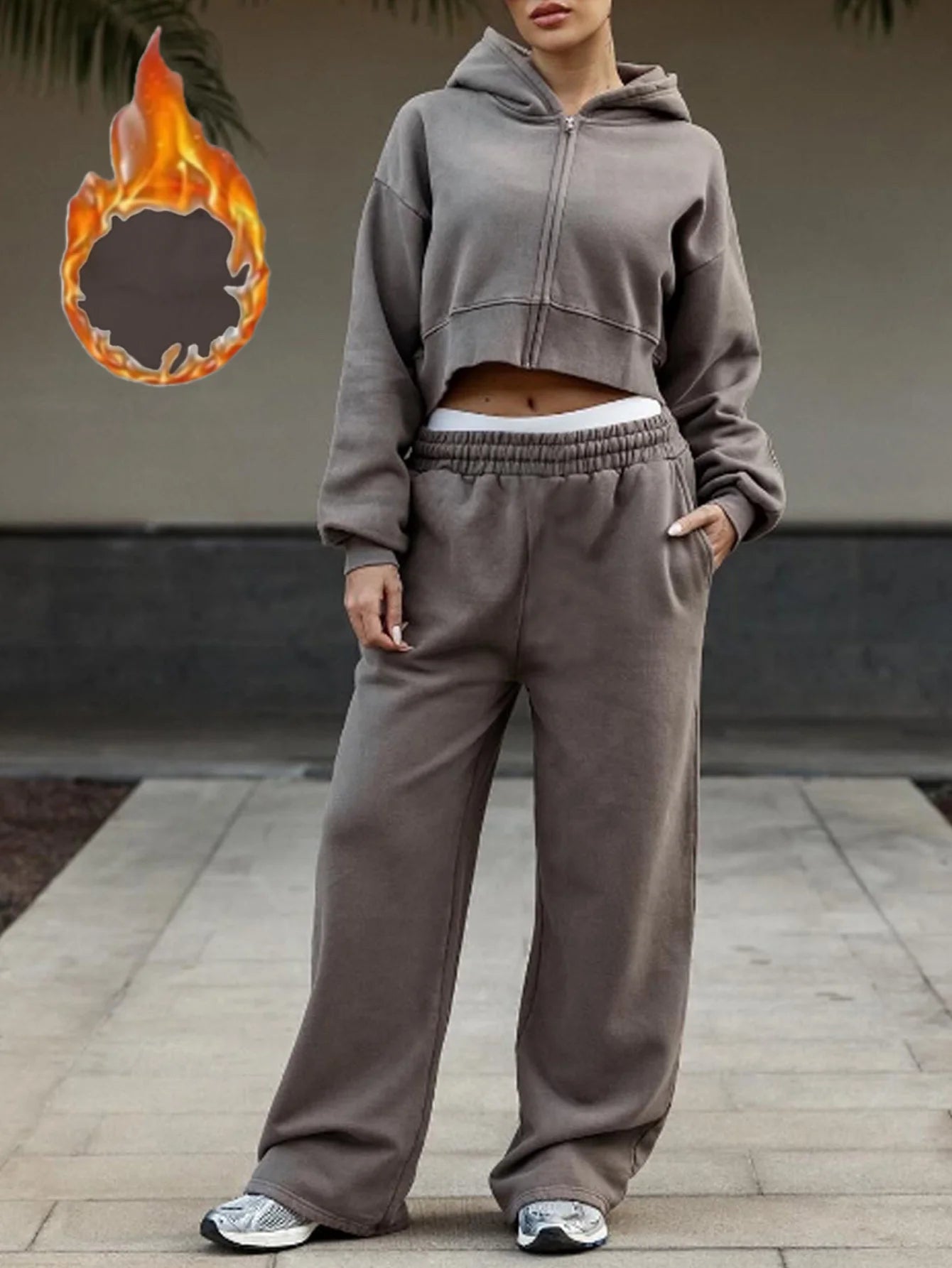 Women's Fall Winter Hooded Sweatshirt Set, Long Sleeve Short Top & Drawstring Waist Pants, Casual Sportswear for Ladies