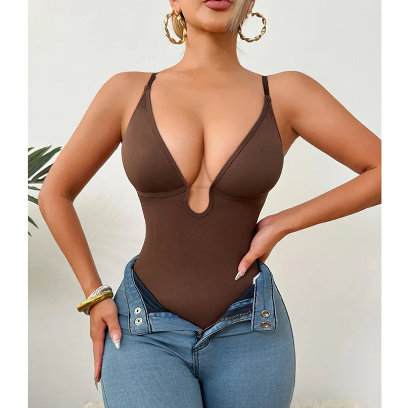 GUUDIA Sexy Low Back Bodysuits Backless Body Shaper U Plunge Thong Bodysuit Deep V Shaper Bodysuit Tummy Control Deep U Suits