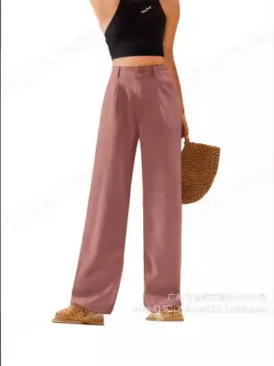 2026 New Women's Pants Casual Loose Solid Color Buttoned Fashionable Vintage And Elegant Commuting Daily Home Bench Style Pants