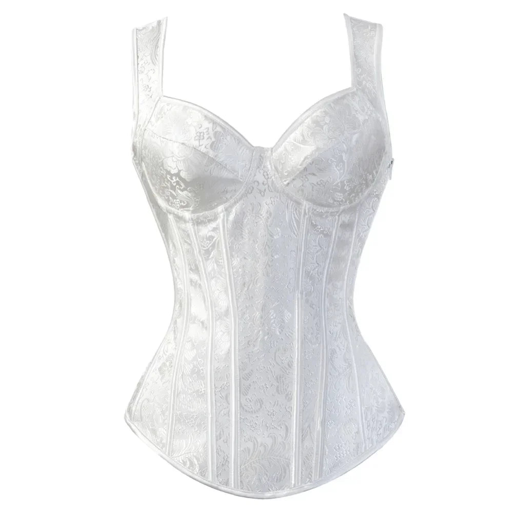 With Cup Top Vintage Steampunk Corset With Straps Overbust Zipper Side Straps Overbust Corset Waist Trainer Bustier Plus Size