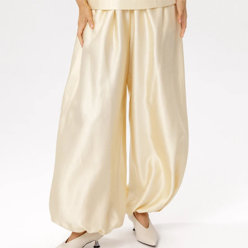 Fashion V-Neck Top Lantern Pants Set Women's Solid Short Sleeve Tops Loose Wide Leg Trousers 2026 Summer Lady Casual Outfit