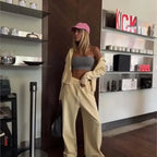 Women's Fashion Street Sports Style Two-Piece Set Casual Solid Color Zipper Cardigan Hooded Sweatshirt Loose Widefoot Pants Set