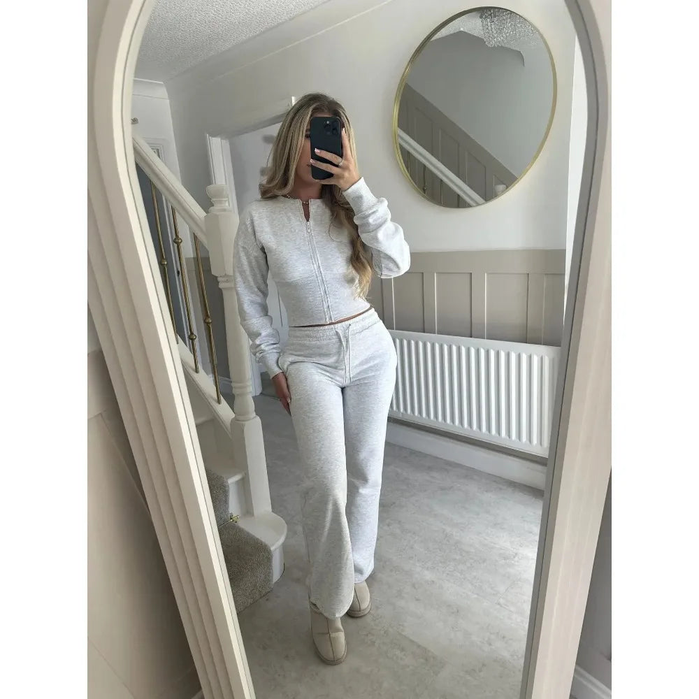 Pant Set Hoodies Sweatshirts Two Piece Sets Women CardiganTracksuit Matching Jogger Sets Zipper Coats Long Pants Lace Up Y2k