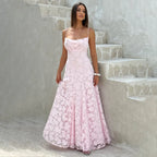 Jacquard Chiffon Long Dress Women's Backless Bandage Dresses Summer Evening Wedding Guest Green White Burgundy Pink Graduation