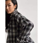 Fashion Baggy Plaid Women'S Blouse Elegant Lapel Long Sleeve Shirts And Blouses Vintage Pocket Lace-Up Top Female 2025