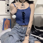 Women's Tops Backless Crop Top Sleeveless Kawaii Cute White Knitted Camis Tank Top Summer Cropped Vest Female Clothing